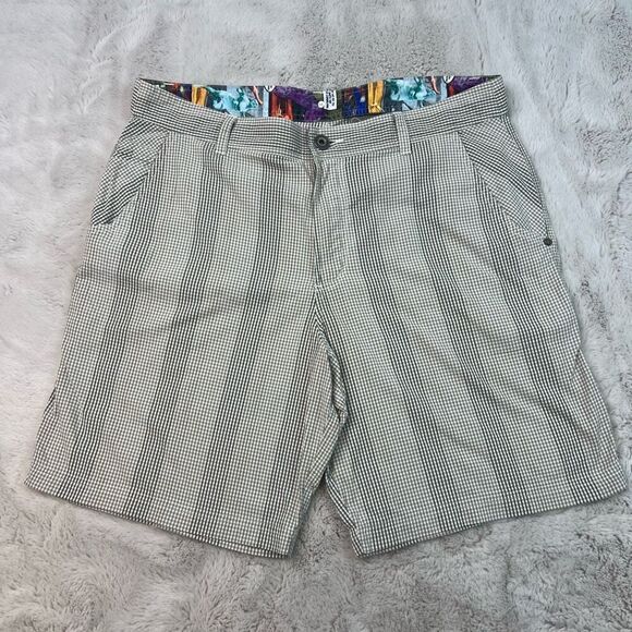 Lululemon Chino Shorts Mens Size 38 Checkered Beige Brown Vintage 9" Inseam - Picture 1 of 8